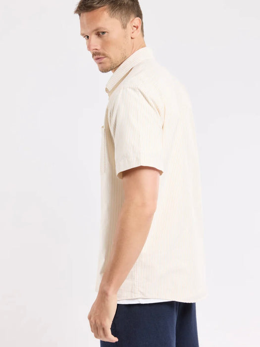Armor Lux SS Straight Shirt in Yellow Stripes