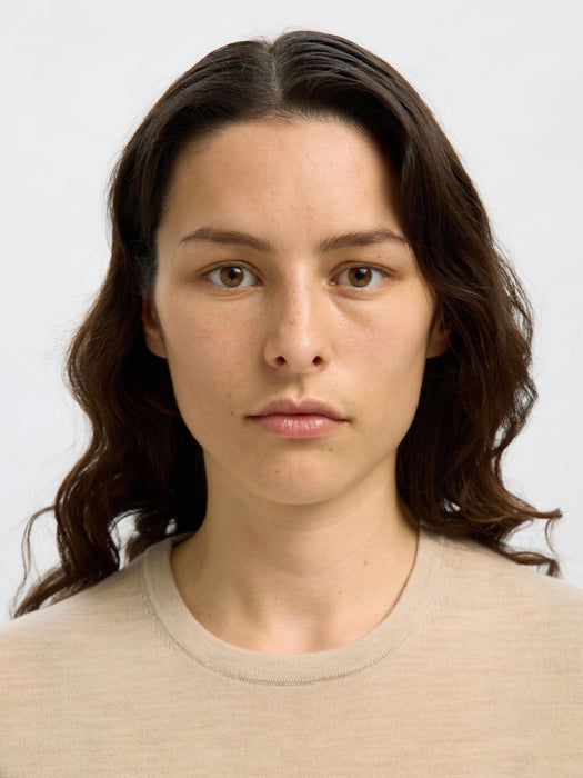 Selected Femme Merino O-Neck Knit in Oatmeal