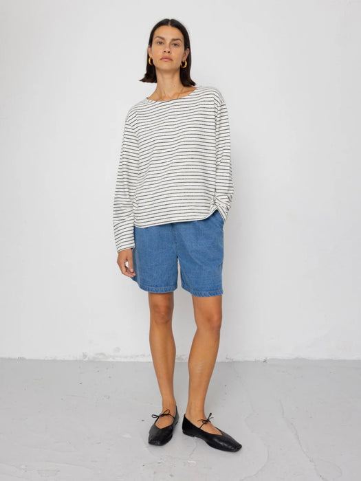 Folk Women Boat Neck T-Shirt in Ecru / Black