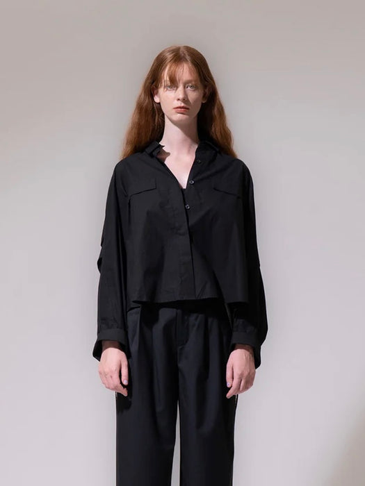 Emin & Paul Pleated Cropped Blouse in Black