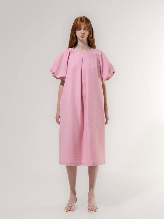 Emin & Paul Textured Puff Sleeve Dress in Pink