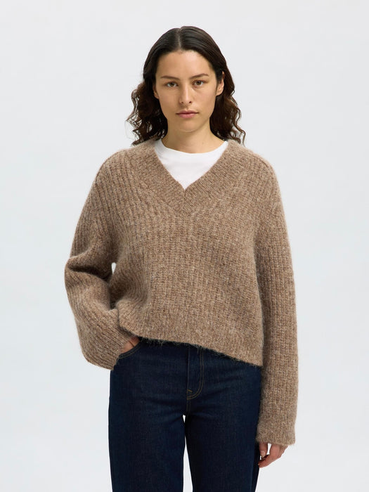 Selected Femme Anjuli V Neck Jumper in Delicioso Melange