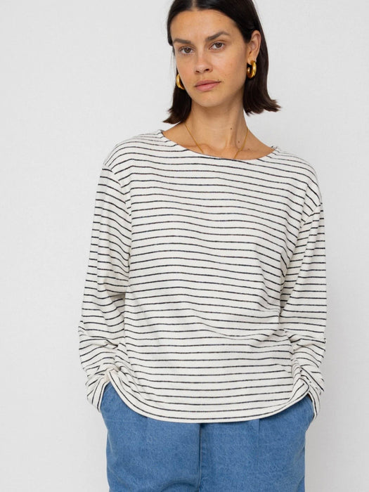 Folk Women Boat Neck T-Shirt in Ecru / Black