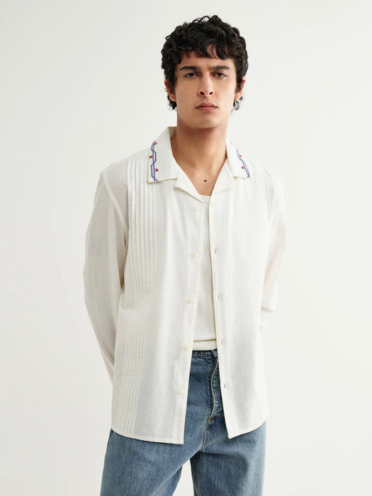 Wax Corey Shirt in Ecru Pin-tuck Border