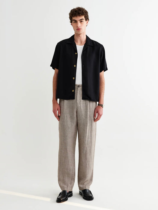 Wax Malham Linen Trousers in Natural Brown Stripe