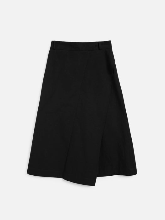 YMC Women Shin Skirt in Black Cotton/Linen
