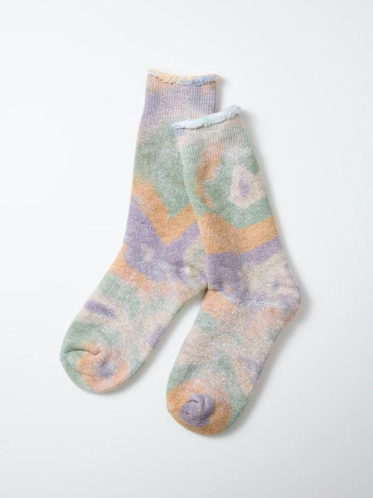 Rototo Tie-Dye Pile Socks in Green/Pink/Purple