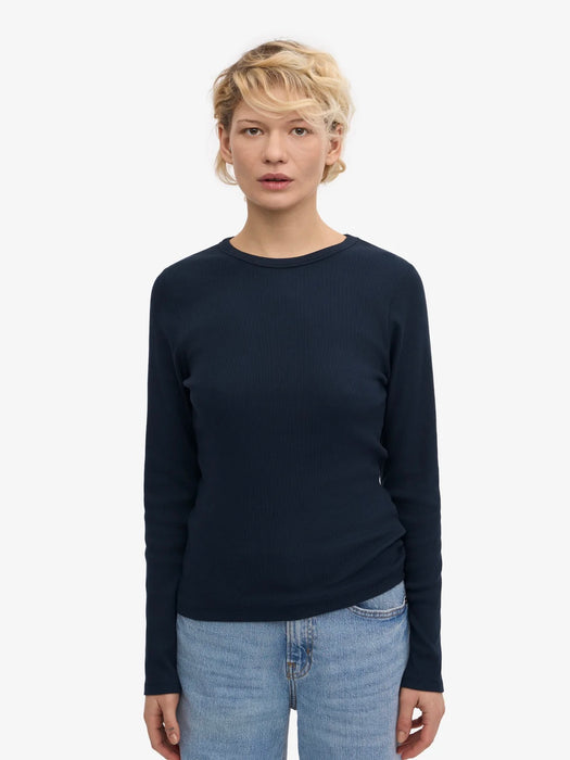 Colorful Standard Women's Rib Longsleeve Tee in Navy Blue