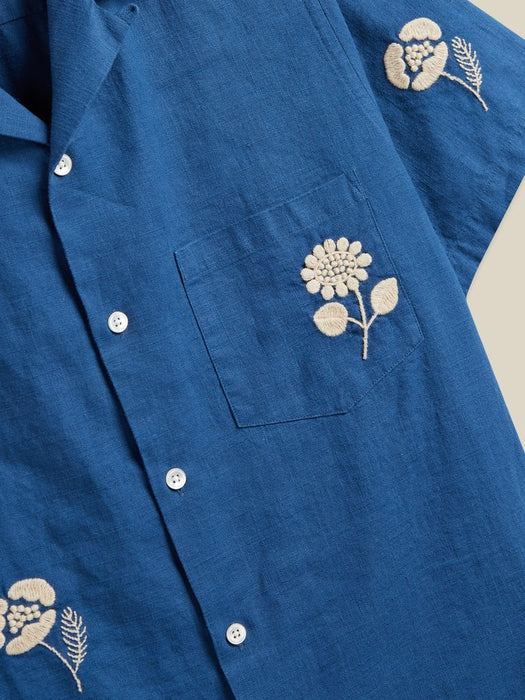 Portuguese Flannel Ramie Embroidery Shirt in Nature Blue