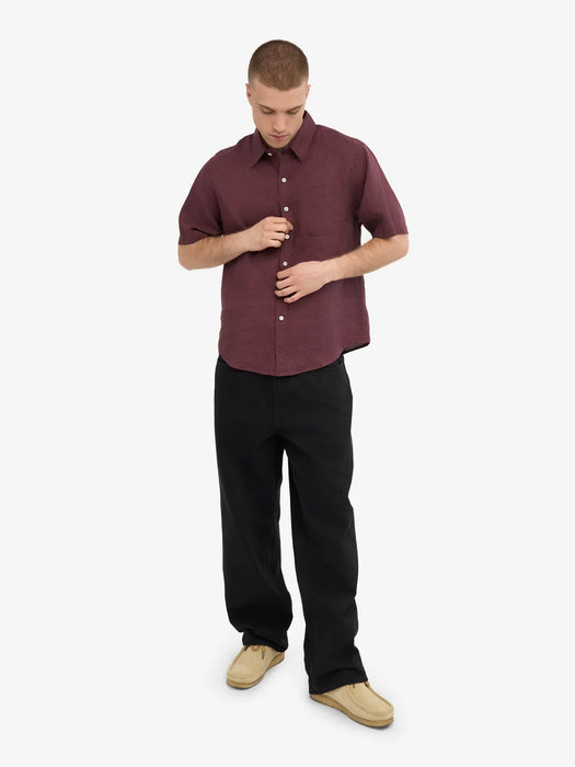 Colorful Standard Linen SS Shirt in Oxblood Red