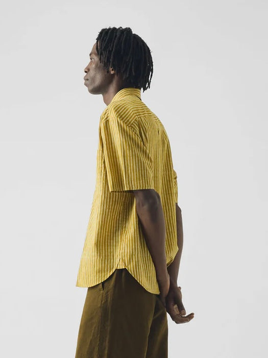 Toast Men Dabu Print Stripe Shirt in Turmeric