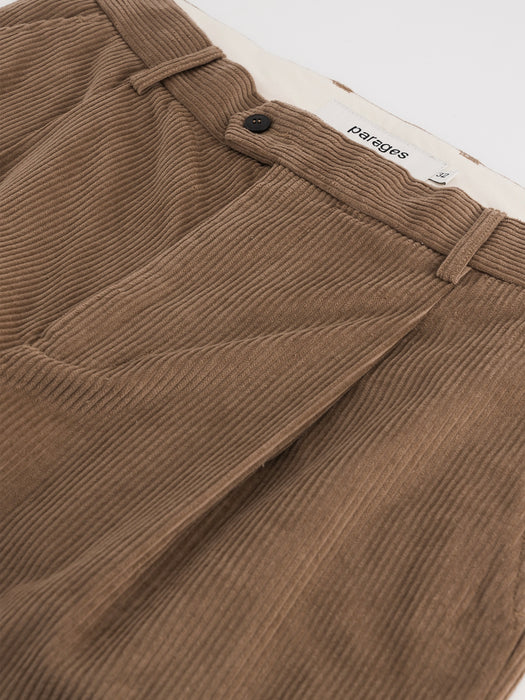 Parages Wide Pleat Cord Pants in Fawn