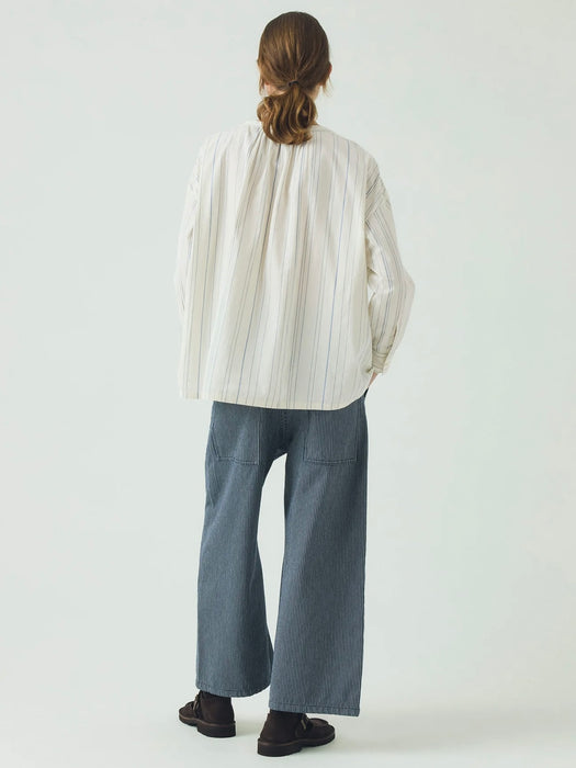 Toast Gathered Smock Top in Cobalt Irregular Stripe