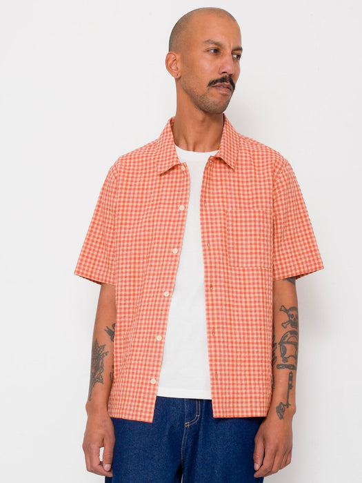 Folk Men Gabe Shirt in Red Oxide Textured Check