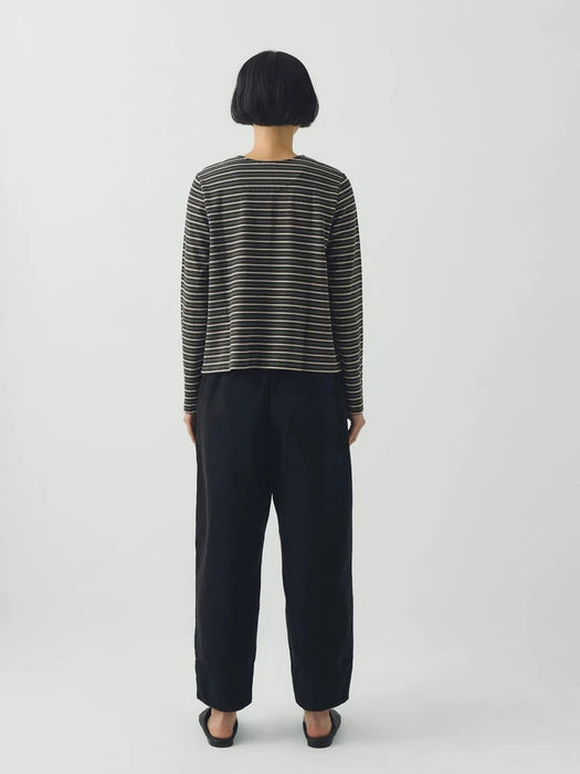 Toast Women Button Through Tee in Charcoal Multi Stripe
