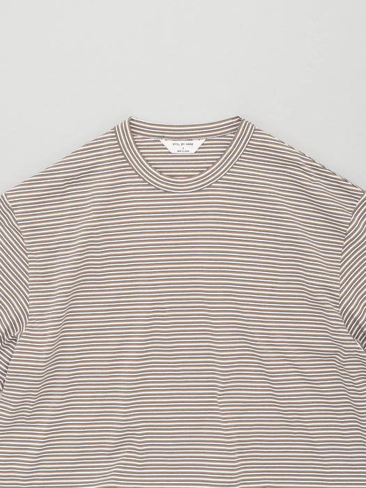 Still By Hand Striped T-Shirt in Beige and White