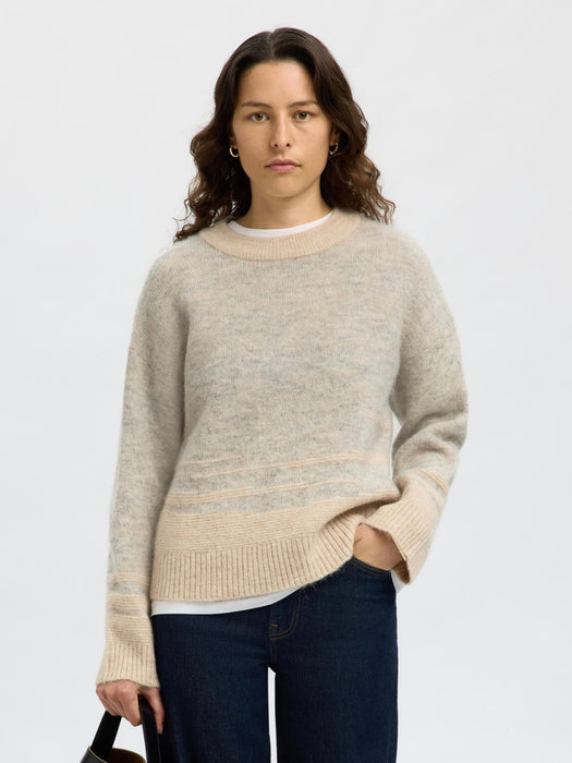 Selected Femme Alva Structure Knit in Light Grey / Birch
