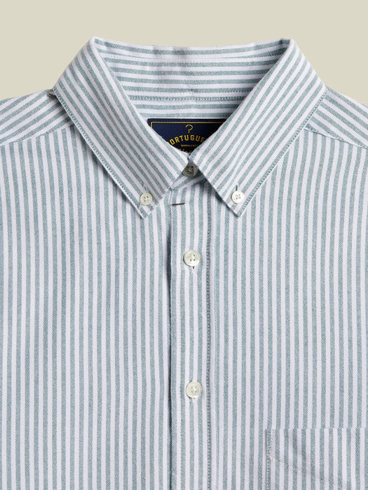 Portuguese Flannel Brushed Oxford Shirt in Green Stripe