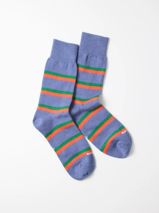 Rototo Rugby Stripe Socks in Light Blue