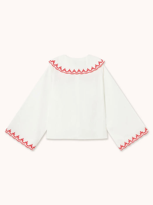 The Tiny Big Sister Embroidered Neck Shirt in Off-White