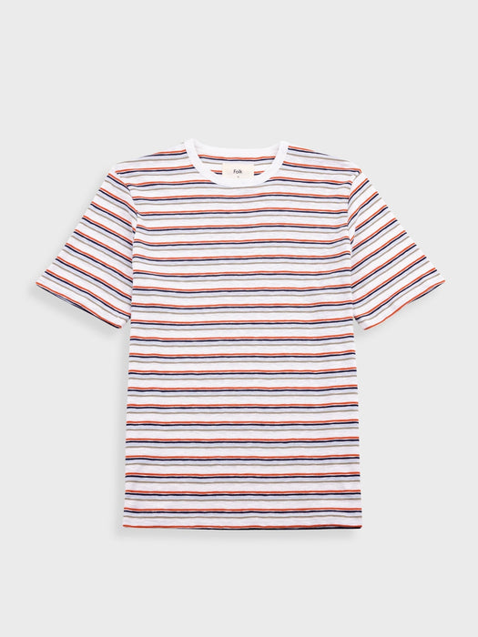 Folk Men Multistripe T-Shirt in Ecru & Red Oxide Mix
