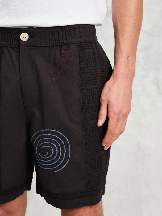 Wax Kurt Short in Navy Multi Doodle Embroidery