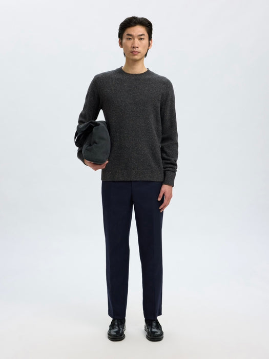 Selected Homme Neil Neps Crew Knit in Dark Grey Melange