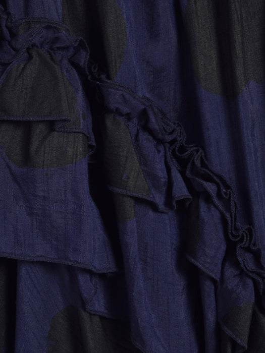 YMC Women Draped Skirt in Black/Blue Bleeding Polka-dot