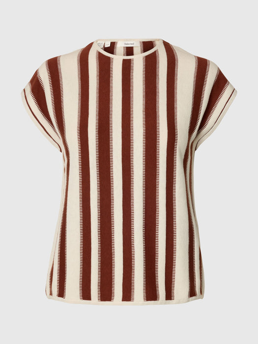 Selected Womens Lina Knit Top in Birch / Cherry