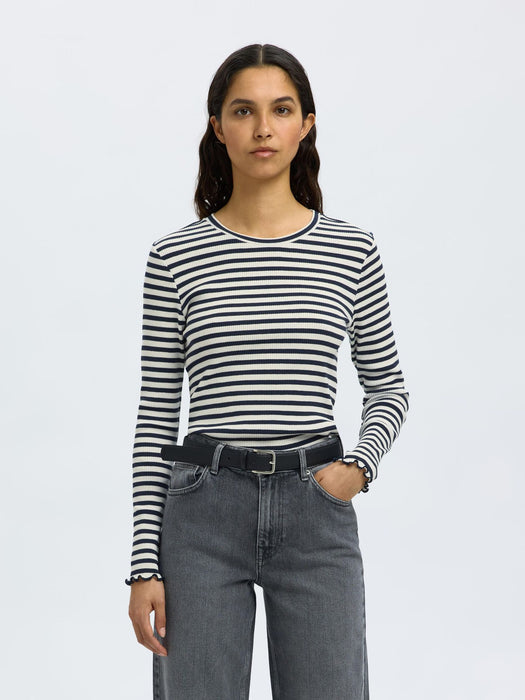 Selected Femme Anna LS Tee in Dark Sapphire Stripes
