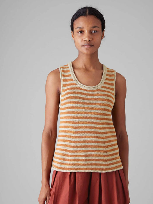 Toast Stripe Linen Knitted Vest in Parchment / Butterscotch