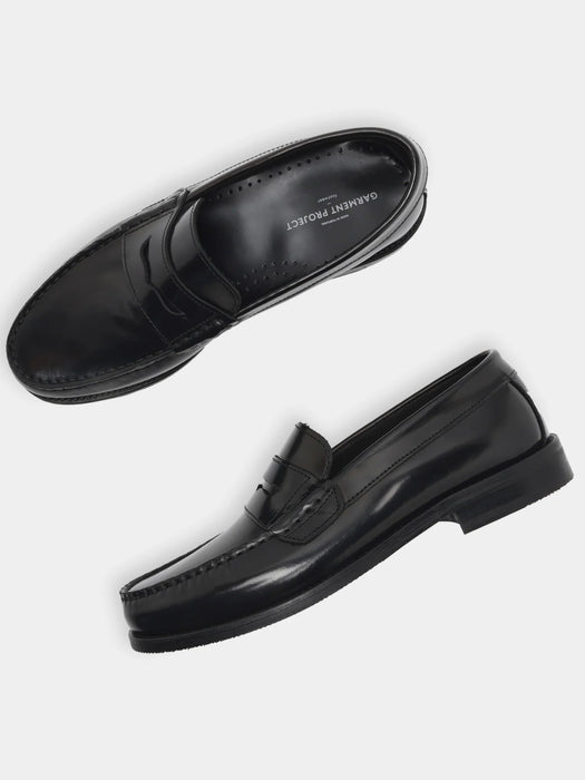 Garment Project Miles Penny Loafer in Black Polido