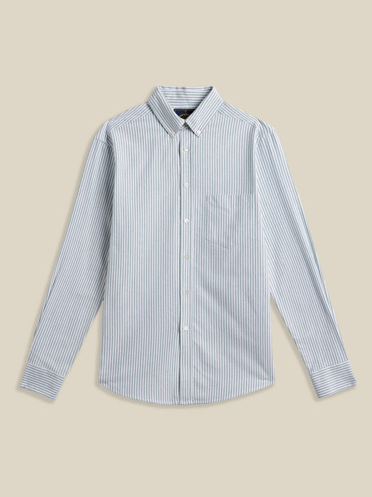 Portuguese Flannel Brushed Oxford Shirt in Green Stripe