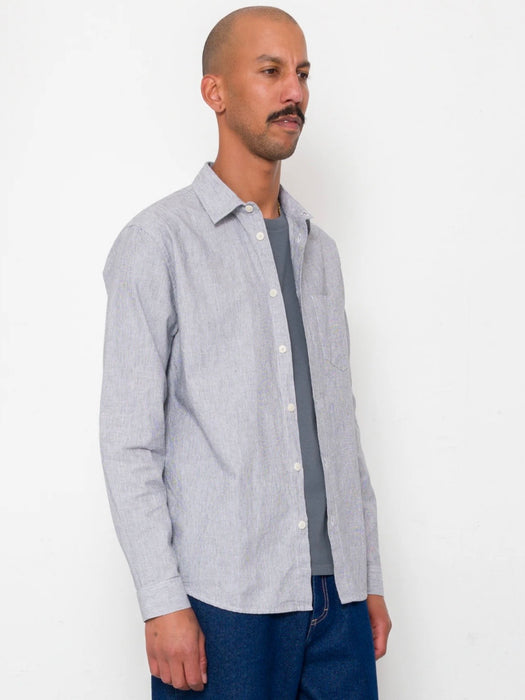 Folk Men Relaxed Fit Shirt in Black Microstripe Linen