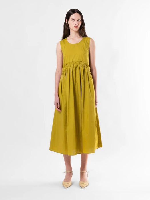 Emin & Paul Shirred Waist Sleeveless Dress in Olive