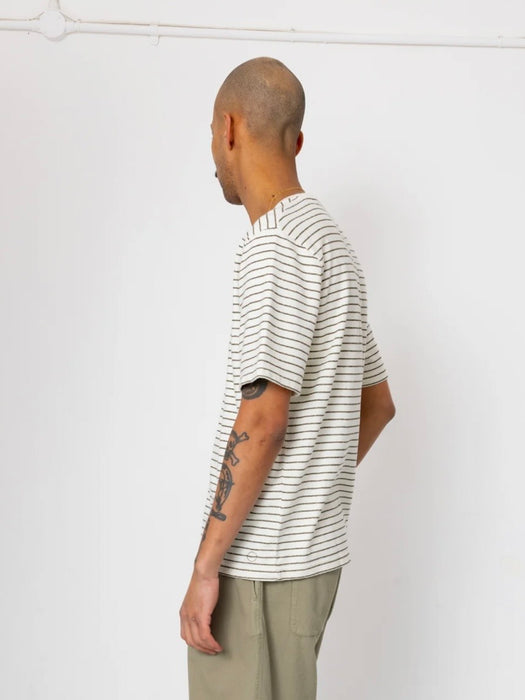 Folk Men Textured Stripe T-Shirt in Ecru / Olive