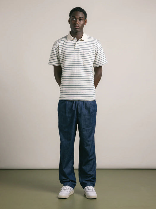 Kestin Dunn Polo in Ecru / Green Stripe