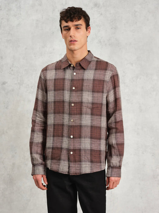 Wax Jaunt LS Shirt in Brown Linen Check