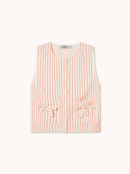 The Tiny Big Sister Thin Stripes Bow Vest in Off-White