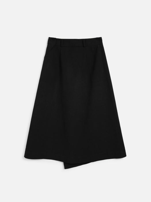 YMC Women Shin Skirt in Black Cotton/Linen