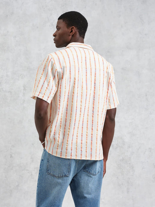 Wax Didcot SS Shirt in Ecru/Orange Multi-loom Stripe