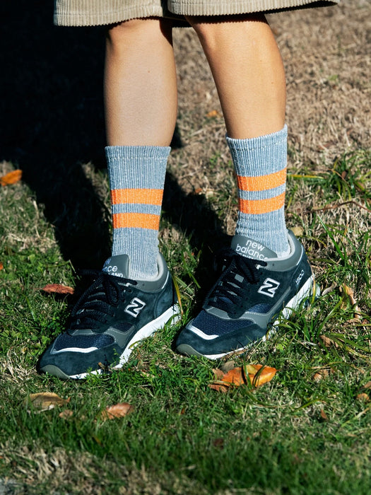 Rototo Pile Stripe Marl Socks in Blue / Orange