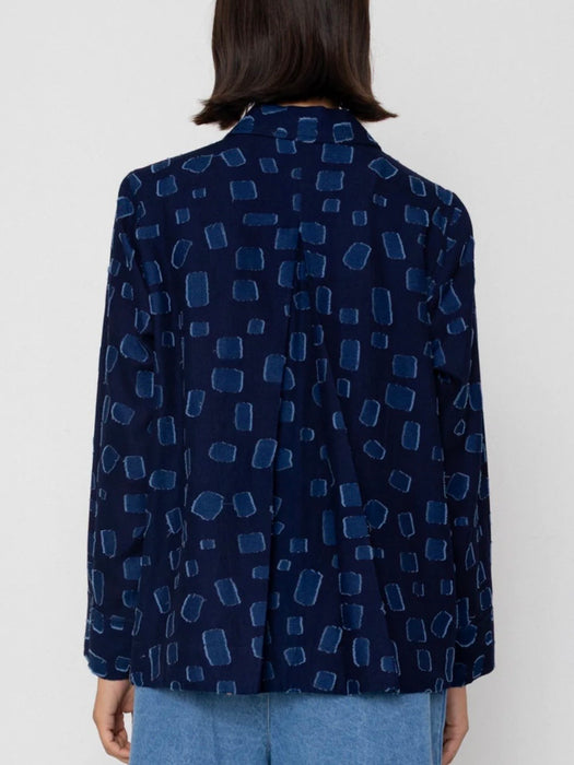 Folk Women Pleated Shirt in Indigo Irregular Dot