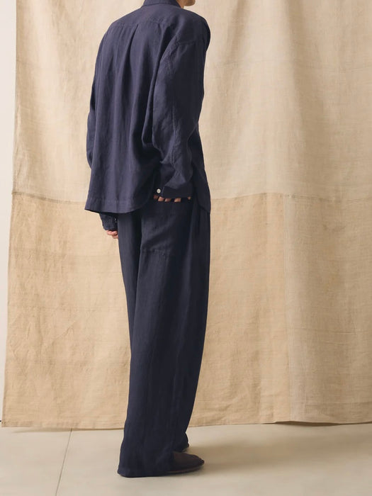 Toast Men Garment Dyed Drawstring Linen Trousers in Blueberry