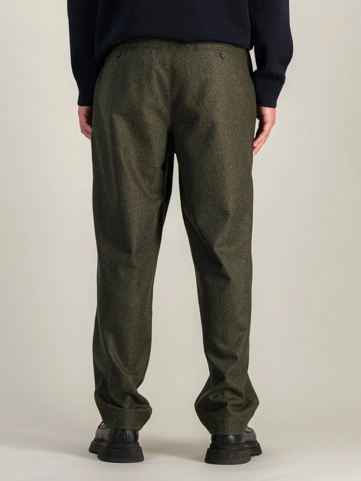 Parages Double Pleat Flannel Pant in Brownish Olive Mel