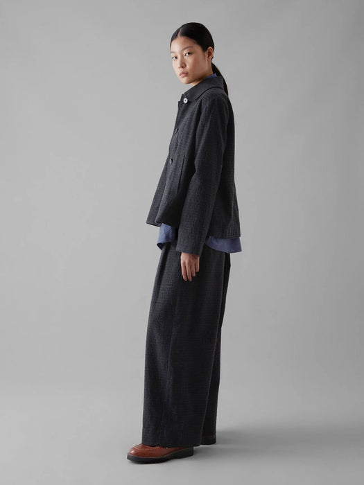 Toast Seersucker Round Collar Jacket in Black Indigo