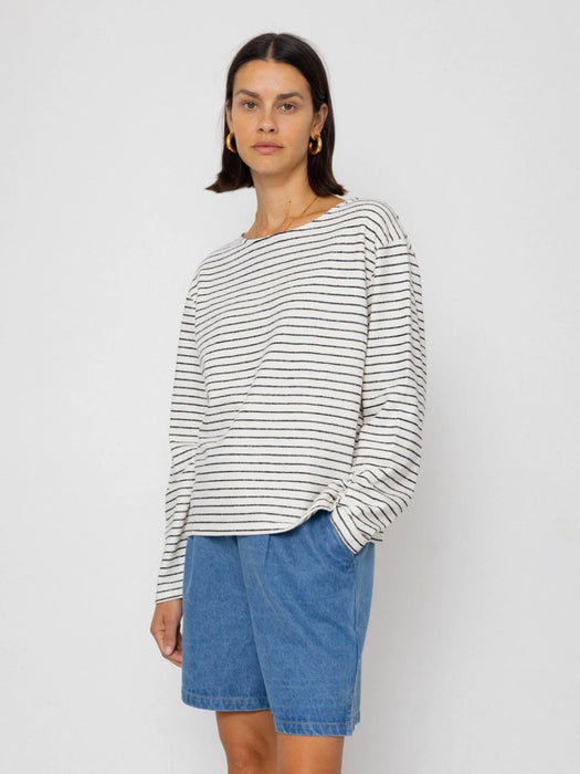 Folk Women Boat Neck T-Shirt in Ecru / Black