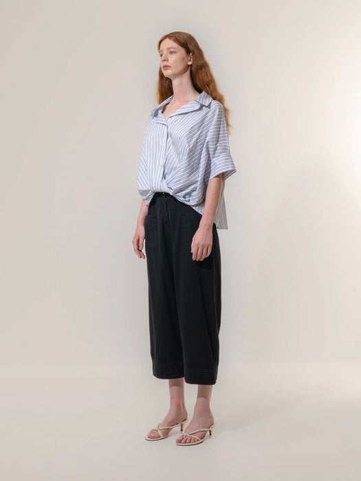 Emin & Paul Twisted Hem Short Sleeve Shirt in Stripe