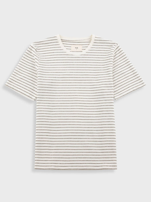 Folk Men Textured Stripe T-Shirt in Ecru / Olive