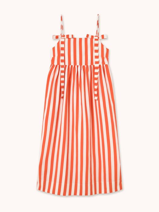 The Tiny Big Sister Striped Bows Dress in Summer Red